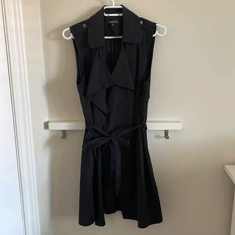 Timing - Long Black Suede Sleeveless Vest